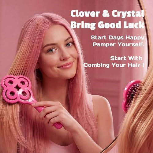 SIMETRA Lucky Hair Brush for Women, 14K Gold Plated Wet Brush Detangling Brush for All Hair Types, Natural Crystal Inlay Boar Bristle Hair brush, Curly Detangler HairBrush for Scalp Massage Gift - Image 5