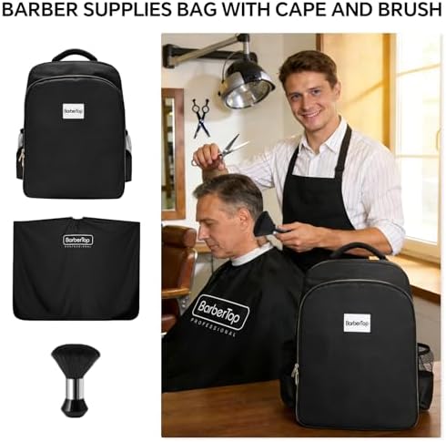 Barber Backpack for Men Women, Professional Barber Bag Case Organizer for Clippers and Supplies, Portable Cosmetology Hairstylist Travel Backpack with Barber Accessories Cape and Brush (Black) - Image 3