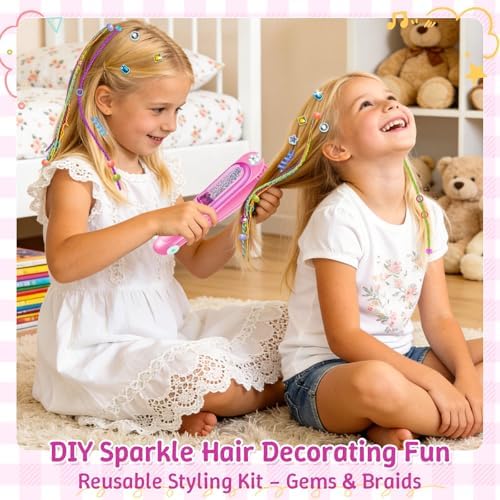 DIY Hair Salon Toys for Girls, Hair Gem Stamper Kit And Hair Rope Braider, Bling Hair Jewels Styling Tool with Glitter Diamonds Comb Beads Accessories Christmas Birthday Gifts for Girl 4 5 6 7 8-12 - Image 4
