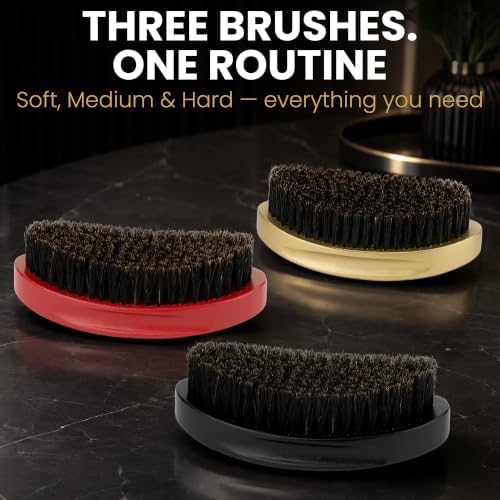 Roman-T 360 Wave Brush Set for Men – 3 Palm Wave Brushes, Soft, Medium & Hard – Curved Wave Brushes for 360 Waves – Men's Grooming Gift Set - Image 6