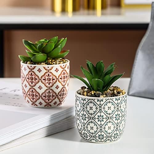Artificial Plants Succulent Flowers in Ceramic Planter 2 Pack Small Fake Plants Potted for Home Office Desk Decor Farmhouse Living Room Bedroom Shelves Decoration - Image 2
