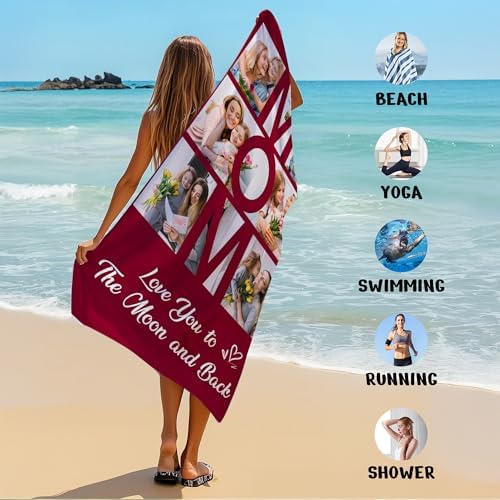 JML Mothers Day Birthday Gifts for Mom from Daughter Son, Personalized Beach Towel with Photo, Custom Beach Towel Gift for Mommy, Grandma, Women, Wife Anniversary Family Day, Summer, Holiday - Image 7