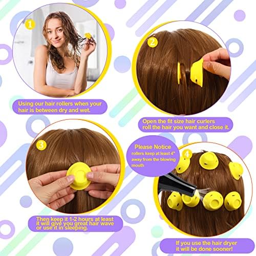 JANYUN 40 Pcs Yellow Silicone Hair Rollers (Including 20pcs Large & 20pcs Small Heatless Hair Curlers) - Image 3
