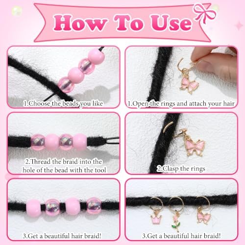 NAISKA 50PCS Pink Hair Bead for Braids Cute Hair Beads Flower Braid Jewelry - Image 6