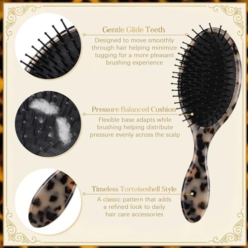 Meanplan Tortoise Shell Hair Comb Set Cellulose Acetate Paddle Detangler Brush Wide Tooth Comb Mini Tail Brushes Kit Grooming Tools for Women Men Thick Thin Curly Wavy Wet Dry Hair Gift (Light) - Image 3