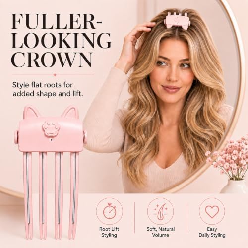 Heated Root Volumizer Clip, Cordless Hair Volume Tool with Adjustable Heat Settings for Fine Flat Hair and Bangs, Portable Root Styling Clip for Women - Pink - Image 3