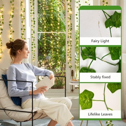 9.8Ft x 6.5Ft 200LED Vines Fairy Lights with Remote,Artificial Plant Fake Ivy Curtain String Light For Home Bedroom Living Room wall Wedding Christmas Party Office Coffee Farmhouse Dorm outdoor Decor - Image 3