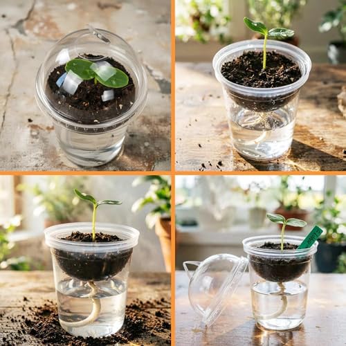 15 Set Nursery Pots with Humidity Dome, Clear Nursery Pots with Drainage, Self Watering Small Plant Pots, Seedling Pots for Plants, Seed Starter Pots for Planting Vegetables Fruit (Thick) - Image 3