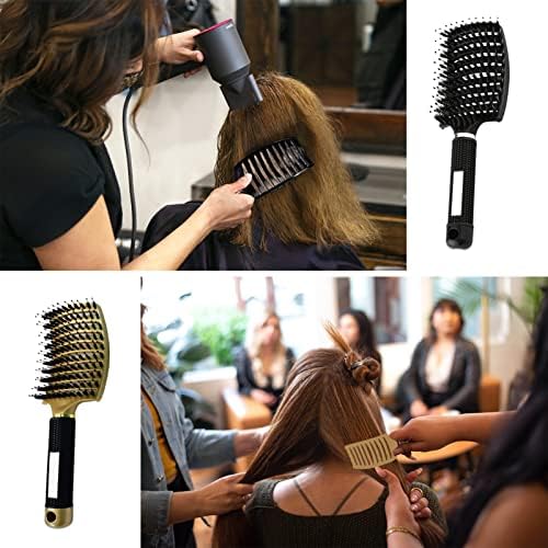 2PCS Curved Vented Hair Brush Boar Bristle Hair Brushes Paddle Detangling Brush Professional Styling Hairbrushes Detangler for Women/Men/Kids Wet Dry Thick Curly Straight Hair (Gold+Black) - Image 5