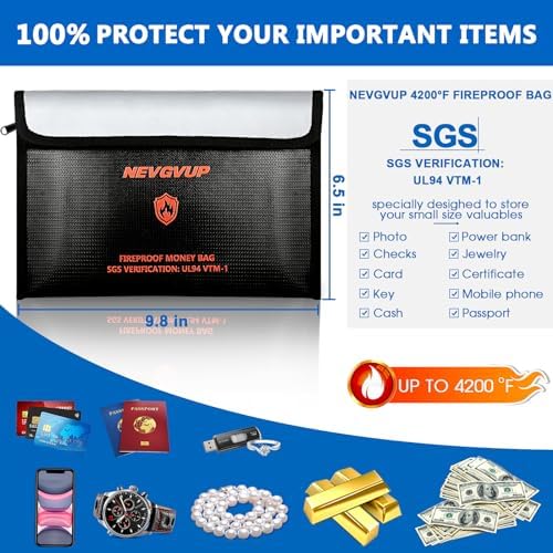 4200°F Fireproof Money Bag - Upgraded Heat Insulated, 9.8 x 6.5" Small Fireproof Document Bags with Waterproof Zipper, fire Water Proof Safe Pouch Set for Valuables, Fireproof Edging, Fire Bag 2packs - Image 6