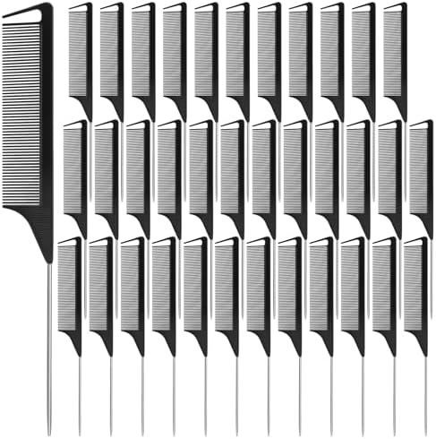 NICEMOVIC 36 Pack Rat Tail Parting Rattail Braiding Combs Bulk for Women, Parting Combs for Braiding Hair, Individually Wrapped Braider Essentials Barber Supplies Accessories Tools (Black) by NICEMOVIC