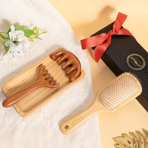 BFWood Gua Sha Hair Brush Set, Metal Bristle Brush & Scalp Massage Combs - Image 6