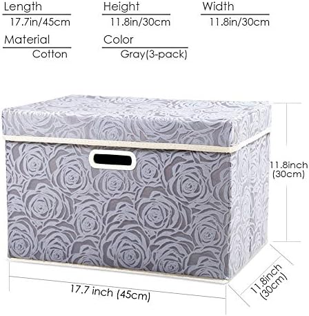 PRANDOM Larger Collapsible Storage Cubes with Lids Fabric Decorative Storage Bins Boxes Organizer Containers Baskets with Cover Handles for Bedroom Closet Living Room 17.7x11.8x11.8 Inch 3 Pack - Image 7