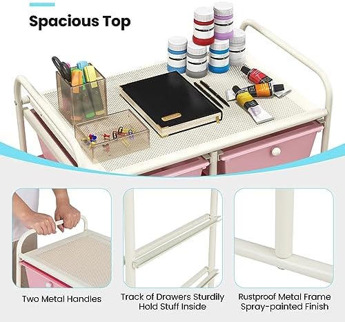 Giantex 10 Drawers Rolling Cart, Classroom Organizers, Storage Cart with Wheels, for Teacher Office Home School Supplies Tool Craft Art Paper, Pink Gradient - Image 7