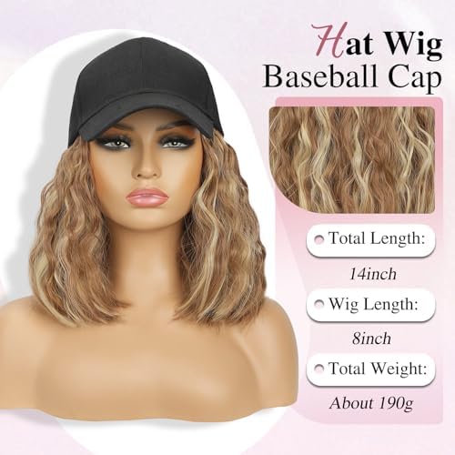 HANYUDIE Hat Wig for Women Wig Cap with Curly Hair Extensions Hat with Hair Wave Adjustable Baseball Cap Wigs - Image 2