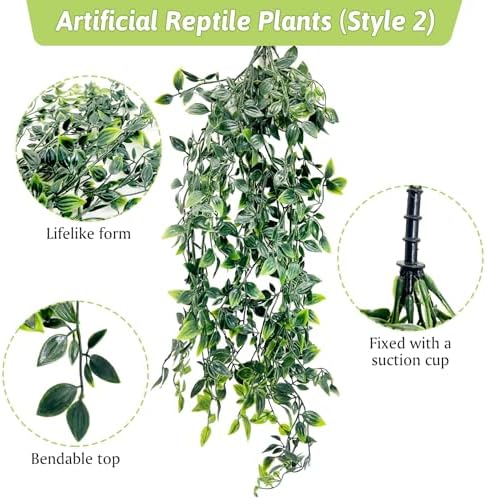 Reptile Plants for Terrarium Hanging Fake Leaves with Suction Cup - Image 5