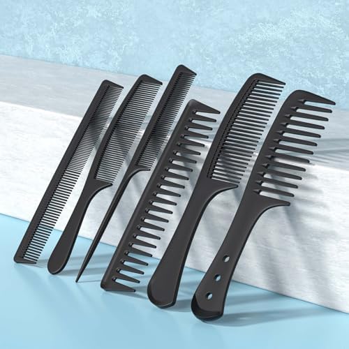 Kolavia 6 PCS Hair Comb Set Black, Durable Wide and Fine Tooth Rat Tail Hair Barber Comb for Women & Man, Professional Combs for Wet Curly Natural Hair Detangling Parting Teasing Styling & Cutting - Image 3