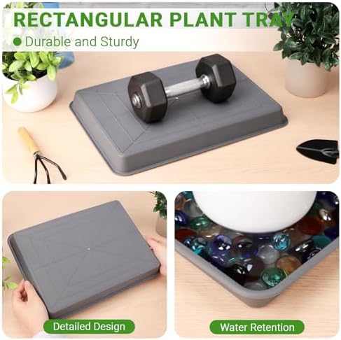 13 Inch Plant Trays, Grey Pebble Tray for Plant Humidity, Rectangular Planter Saucers for Indoor Outdoor Plants(Pack of 3) - Image 4