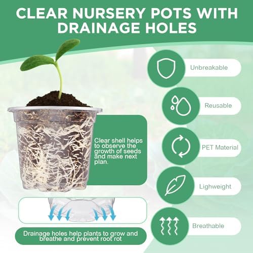 Vesici 10 Pack Seed Starter Tray Kit Seedling Starter Trays with 60 Pcs 4 Inch Nursery Pots and Humidity Dome (60 Cells) Mini Greenhouse Plant Germination with Labels for Garden(Clear) - Image 4