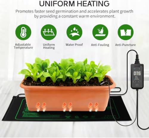 SYSAI Seedling Heat Mat 20" x 10" with Digital Thermostat, Waterproof Heating Pad for Indoor Seed Starting, Germination, Greenhouse & Reptile Tank - Image 3