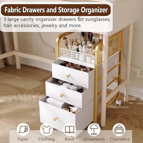 Rolling Makeup Organizer Cart with 3 Drawers Under Desk Storage - Image 3