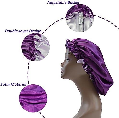 Silk Bonnet for Sleeping Satin Bonnets Double Layer Reversible Hair Cap Bonnet for Women Long Curly Braid Hair（Eggplant） - Image 3