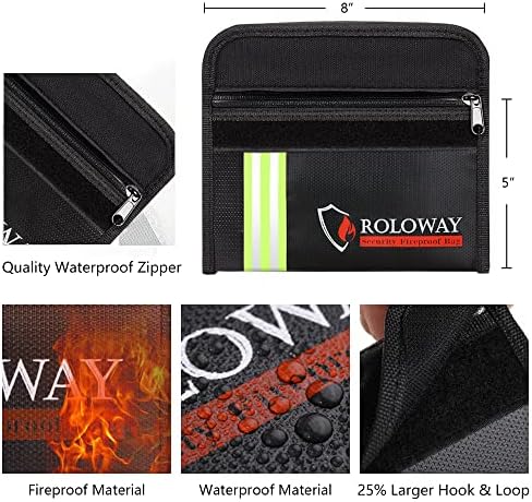 ROLOWAY Small Fireproof Bag (5 x 8 inches) with Reflective Strip, Fireproof Money Bag for Cash, Valuables, Passport, Currency & Keys (2-Pack Black) - Image 3