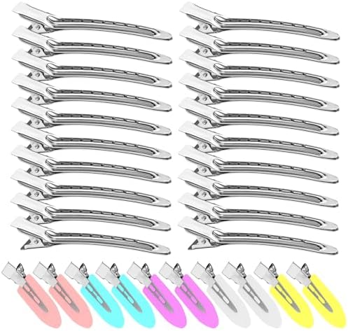 30PCS Metal Alligator Hair Clips, Duck Billed Salon Styling Clips with Holes, Heavy Duty Silver Hair Pins for Women, DIY Bows & Home Use (30 Mixed Sizes) by Unknown