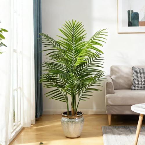 4ft Artificial Palm Tree Indoor, Large Fake Tropical Areca Palm with 13 Trunks, Tall Faux Floor Plants for Indoor Living Rooms Offices Bedroom Home Decor - Image 2