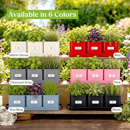 volila Herb Planter Indoor - Set of 3 Warmstone Indoor Herb Garden Pots for Plants with Leather Handled Tray - Window Sill Plant Shelf - Herb Pots with Drainage Holes and Labels - Image 6