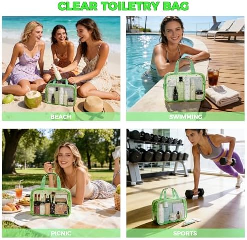 Large Clear Makeup Bag 12x5x8 Green Star Pattern - Waterproof PVC Travel Cosmetic Organizer with Handle, Durable Transparent Toiletry Case for Women Girls Travel Gym Beach Storage - Image 6