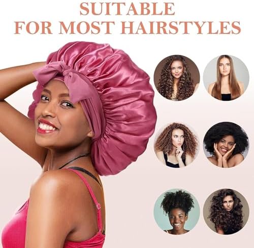3Pcs Bonnets for Sleeping, Extra Satin Silk Bonnet for Sleeping Women with Tie Band for Curly Hair Jumbo Bonnet Braids - Image 4