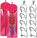 10 Pcs Wig Hangers Rack for Multiple Wigs, Dust-proof Storage Bag, Hot Pink by Blulu