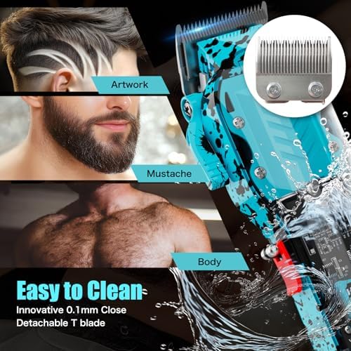 Professional Hair Clippers for Men, Cordless Barber kit for Hair Cutting & Grooming, Hair Clippers Set for Barber Haircut with LED Display 8 Fade Taper Combs(Blue) - Image 6