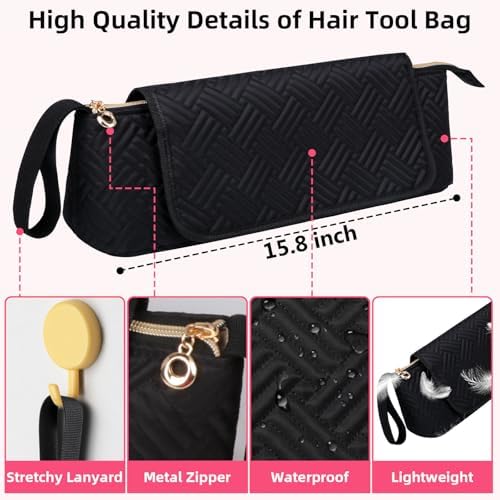 Veirdro Hair Tools Travel Bag with Heat Resistant Mat, Portable Hair Tool Organizer Travel Carrying Case for Straightener, Flat Iron, Curling Iron, Hair Dryer& Hair Styling Accessories Women (Black) - Image 4