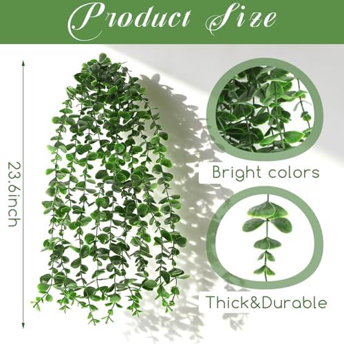 6 Pack Artificial Eucalyptus Hanging Plants 21.65 in Trailing Vine - Image 3