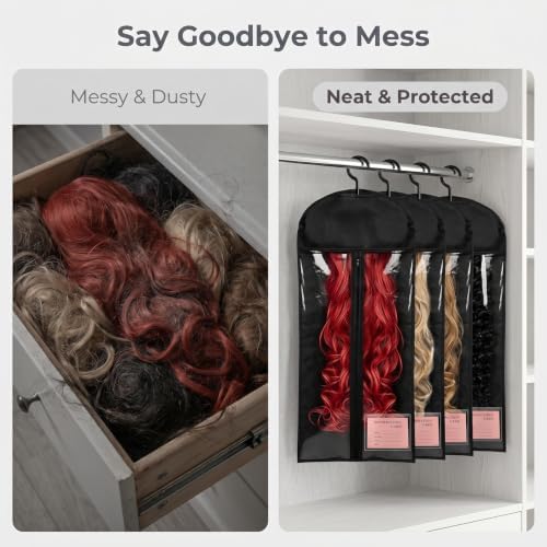 8PCS Wig Storage Bags with Hanger Hair Extension Holder Wig Bag-Purple - Image 5