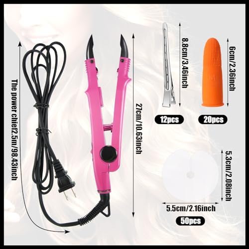 Lothee K Tip Hair Extensions Kit with Heat Iron Finger Protector, Pink - Image 2