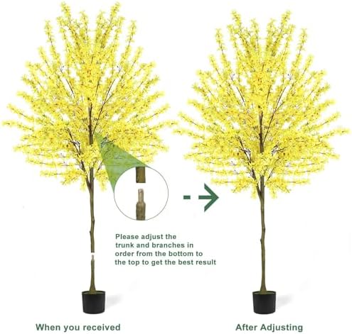 6Ft Tall Artificial Forsythia Tree, Fake Tree Faux Silk Plant with Plastic Nursery Pot,Artificial Plants for Home Office Indoor Decor(Yellow) - Image 5