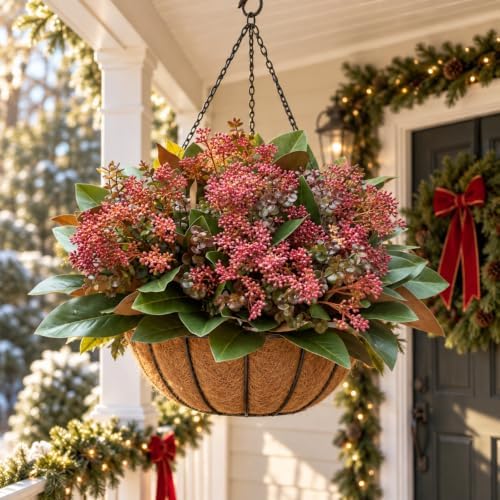 Christmas Artificial Magnolia Leaves Fake Winter Plants for Outdoor Planter - Image 4