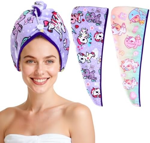 tokidoki Microfiber Hair Towel, Unicorno Hair Wrap,2 Pack Hair Dryer Towels by Tokidoki