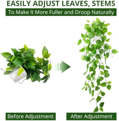 LOYWREE Small Fake Hanging Plant Artificial Potted Plants for Indoor Outdoor Aesthetic - 39in Realistic Faux Hanging Pothos with Ivy Vine for Shelf Decor in Home Office Gardens Greenery (White Pot) - Image 7