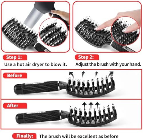 HIPPIH Boar Bristle Hair Brush Set of 2, Detangling Smoothing for Wet & Dry - Image 6