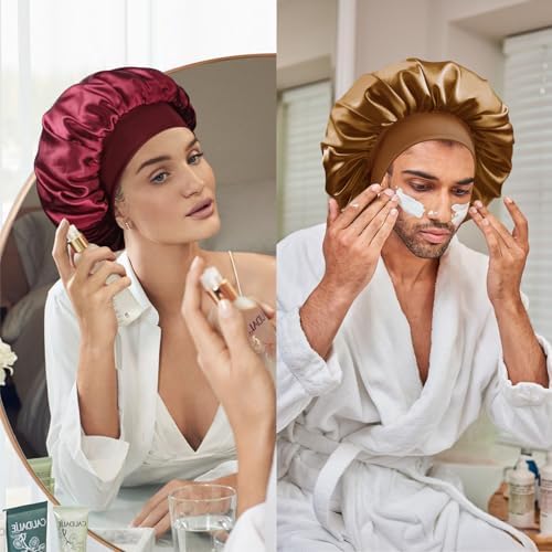 Satin Silk Bonnet for Hair, Double Layer Sleep Cap for Men & Women - Image 6