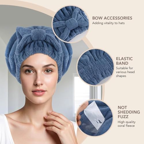 SUNLAND Large Microfiber Hair Drying Caps with Bow Knot 2 Pack Darkblue - Image 3