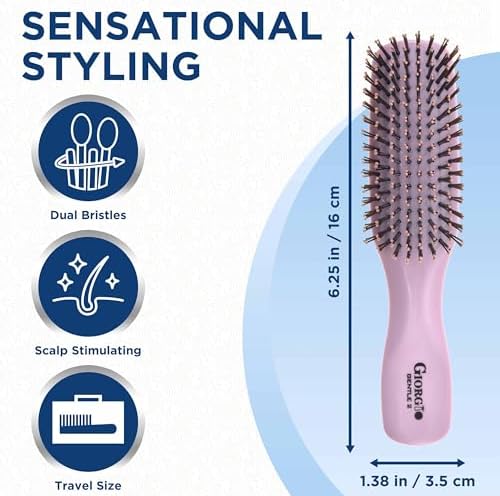 GIORGIO Hair Brush for Men and Women, Gentle Mini Hair Detangler Brush, Dual Length Bristles, Scalp Massager, Travel Detangling Brush, All Hair Types, Pink - Image 2