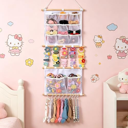 Macrame Boho Hair Claw Clip Organizer 6-Tier Large Capacity Mesh Bag - Image 6