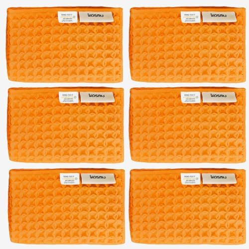 Luxury Organic Japanese Cotton Waffle Bath Towel | Thick, Absorbent, Quick Dry Bathroom Towels for Shower, Sauna, Onsen| Hotel & Spa Quality, Gift-Ready (Coral Orange, Face Towel (6 Pack)) by KOSMU