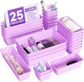 BiuLeon 25 PCS Plastic Drawer Organizers Set, 4-Sizes Vanity and Makeup Organizer, Desk and bathroom Drawer Organizer Trays, Organizers and Storage for Makeup, Jewelry, Gadgets, Utensils (Purple) by Unknown
