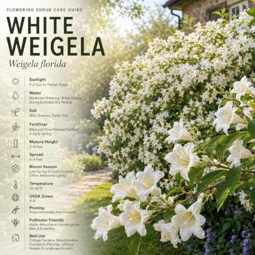 White Weigela Live Plant, 4" Pot, Vigorous Flowering Shrub for Pollinator Gardens and Yards - Image 4